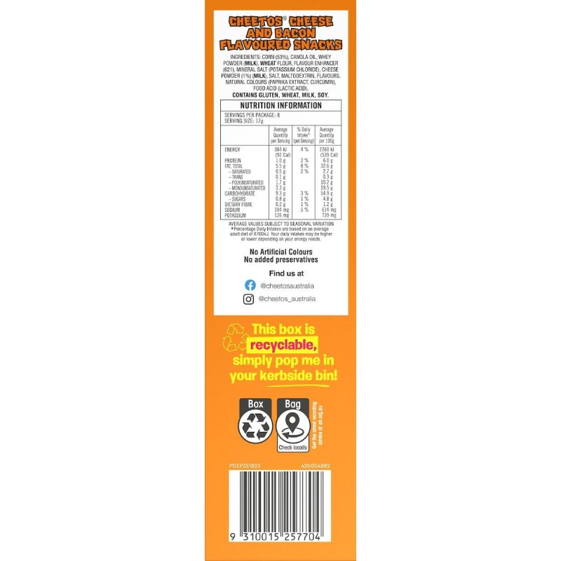 Cheetos Cheese And Bacon Balls Multipack 8 Pack 136g