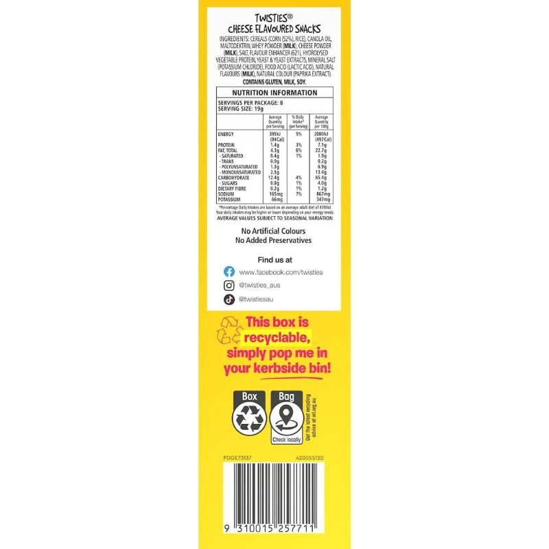 Twisties Cheese Multipack 8 Pack 152g