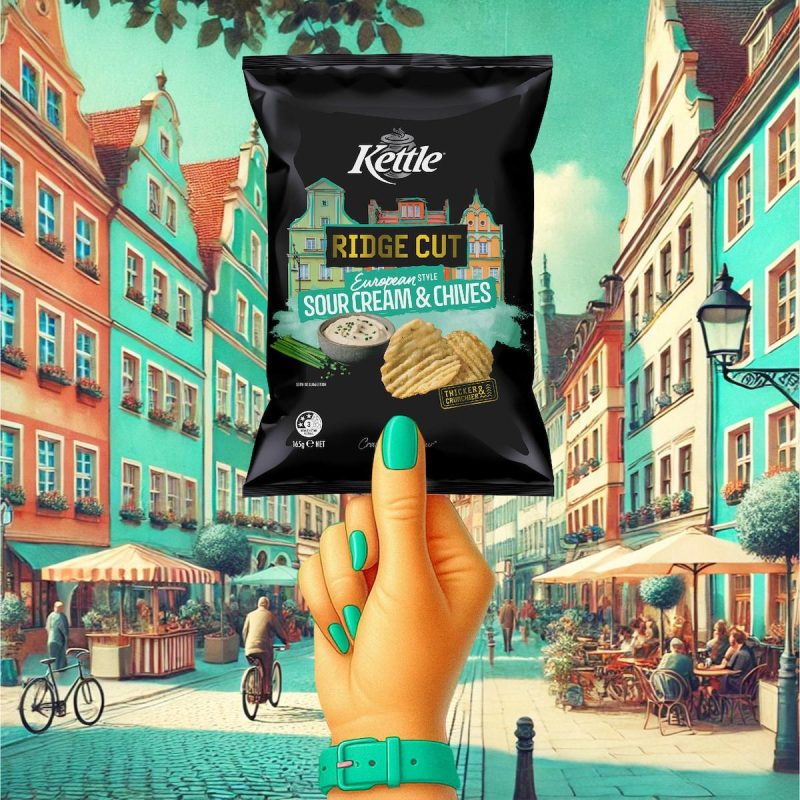 Kettle Ridge Cut Potato Chips European Sour Cream And Chives 165g