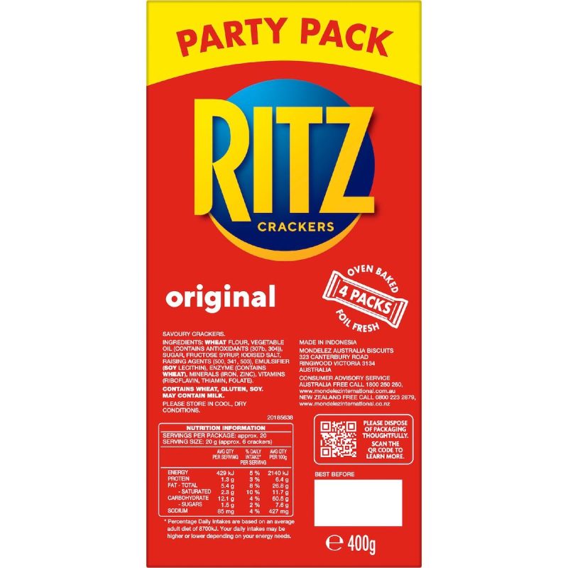 Ritz Original Crackers Biscuits Party Family Pack 400g