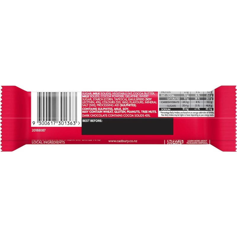 Cadbury Cherry Ripe Chocolate Bar 45g X 6 Bars