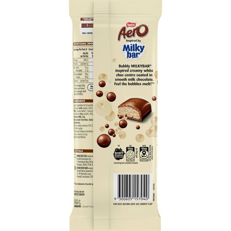 Nestle Aero Milky Bar Milk White Chocolate Block 118g