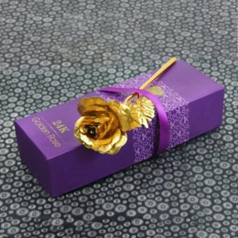 24K Gold Plated Rose With Heart Stand Anniversary Valentine Gift