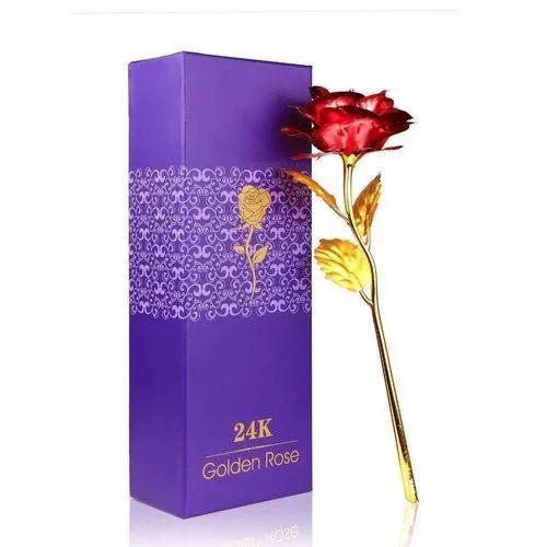 24K Gold Plated Rose Red With Heart Stand Anniversary Valentine Gift