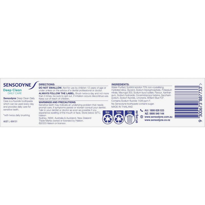 Sensodyne Deep Clean Daily Care Fluoride Toothpaste 100g