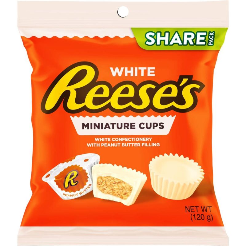Reeses White Chocolate Miniature Cups With Peanut Butter Share Bag 120g