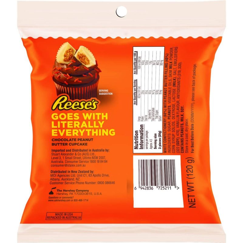 Reeses White Chocolate Miniature Cups With Peanut Butter Share Bag 120g