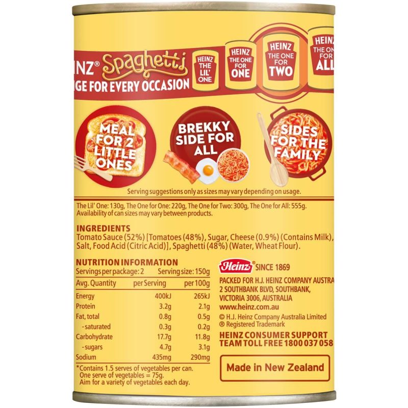 Heinz Spaghetti Extra Cheesy and Tomato Sauce Can 300g