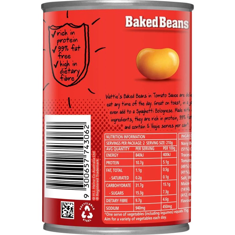 Watties Baked Beans In Tomato Sauce Can 420g