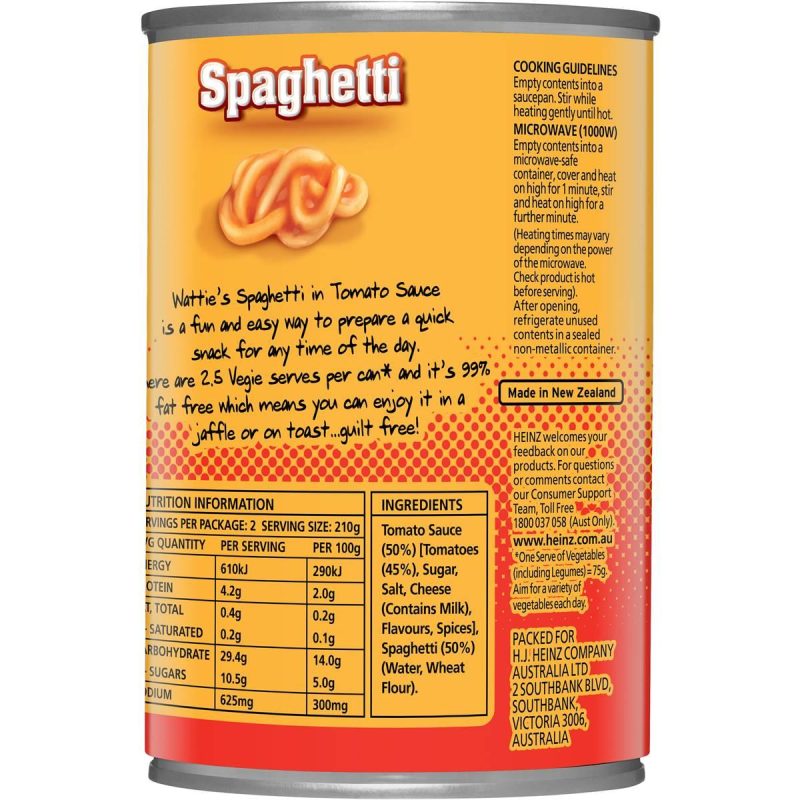 Watties Spaghetti In Tomato Sauce Can 420g