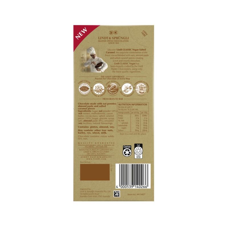 Lindt Classic Vegan Salted Caramel Chocolate Block Dairy Free 100g
