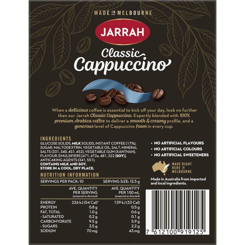 Jarrah Classic Cappuccino Coffee Drink Sachets 10 Pack