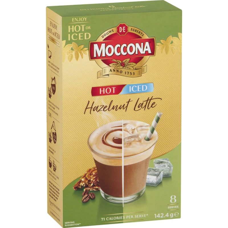 Moccona Iced Hot Hazelnut Latte Coffee Sachets 8 Pack