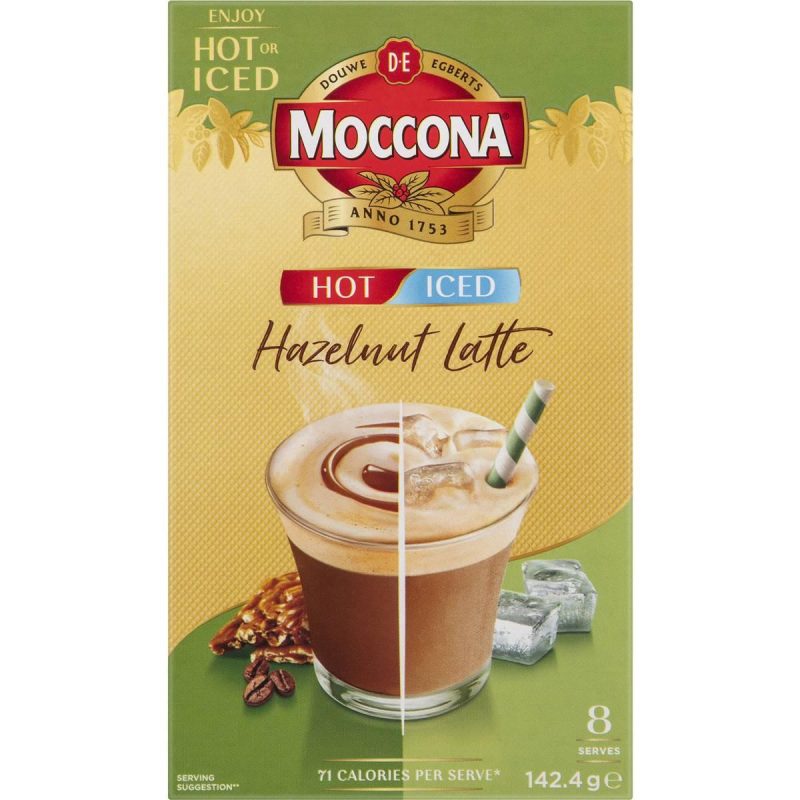 Moccona Iced Hot Hazelnut Latte Coffee Sachets 8 Pack