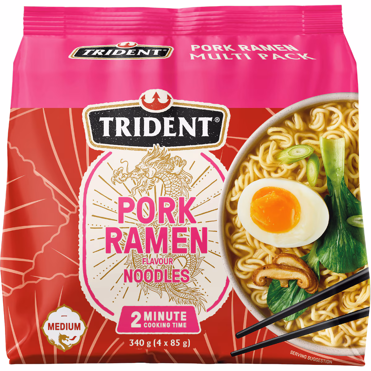 Trident Pork Ramen Instant Noodles Pack 85g X 4 Pack