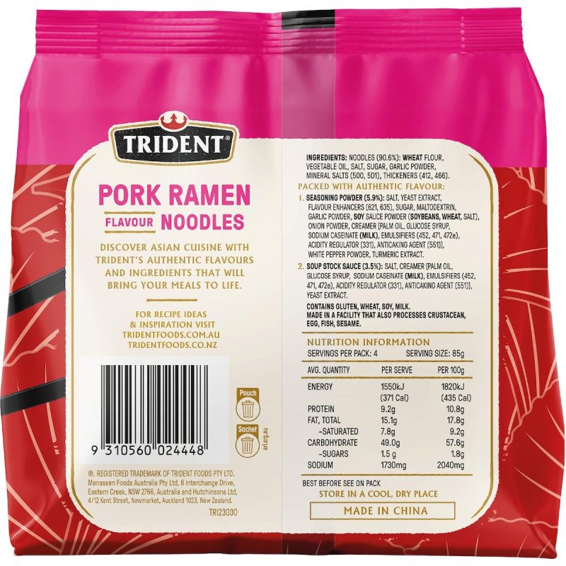Trident Pork Ramen Instant Noodles Pack 85g X 4 Pack