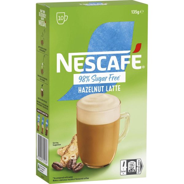 Nescafe Sugar Free Hazelnut Latte Coffee Sachets 10 Pack