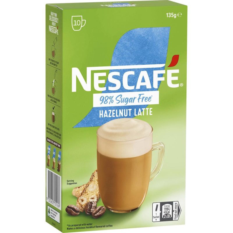 Nescafe Sugar Free Hazelnut Latte Coffee Sachets 10 Pack