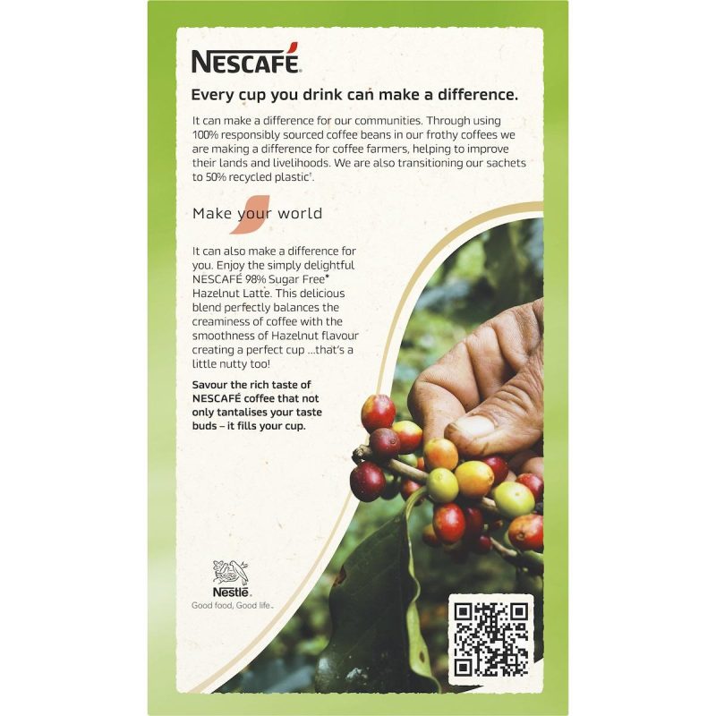 Nescafe Sugar Free Hazelnut Latte Coffee Sachets 10 Pack