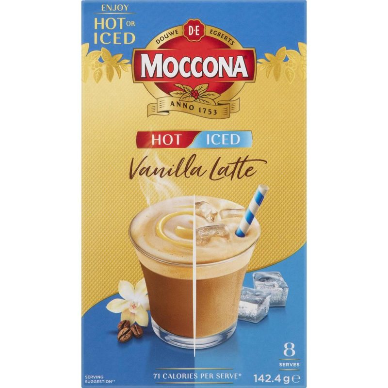 Moccona Iced Hot Vanilla Latte Coffee Sachets 8 Pack