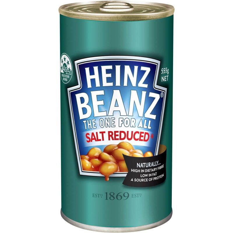 Heinz Baked Beans In Tomato Sauce Salt Reduced Can 555g