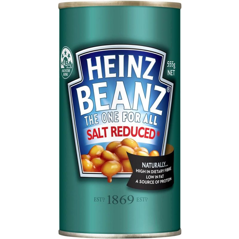 Heinz Baked Beans In Tomato Sauce Salt Reduced Can 555g