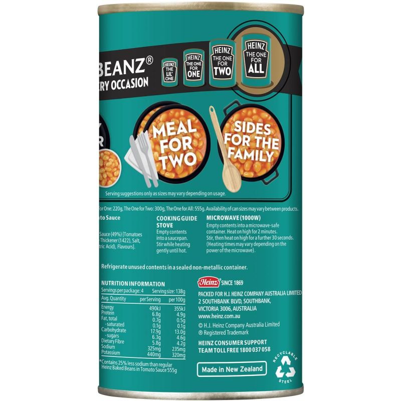 Heinz Baked Beans In Tomato Sauce Salt Reduced Can 555g