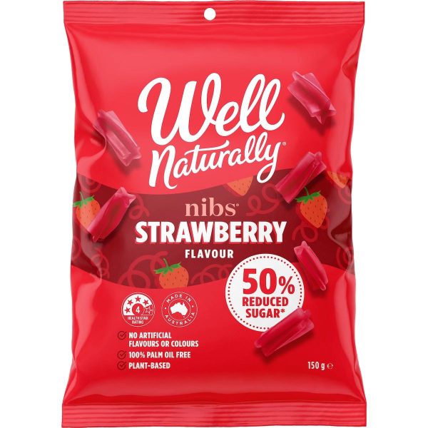 Well Naturally Nibs Strawberry Gummy Flavour Reduced Sugar 150g