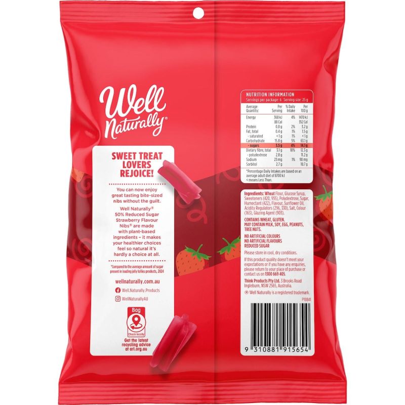 Well Naturally Nibs Strawberry Gummy Flavour Reduced Sugar 150g