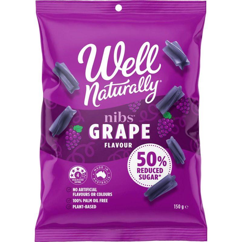 Well Naturally Nibs Grape Gummy Flavour Reduced Sugar 150g