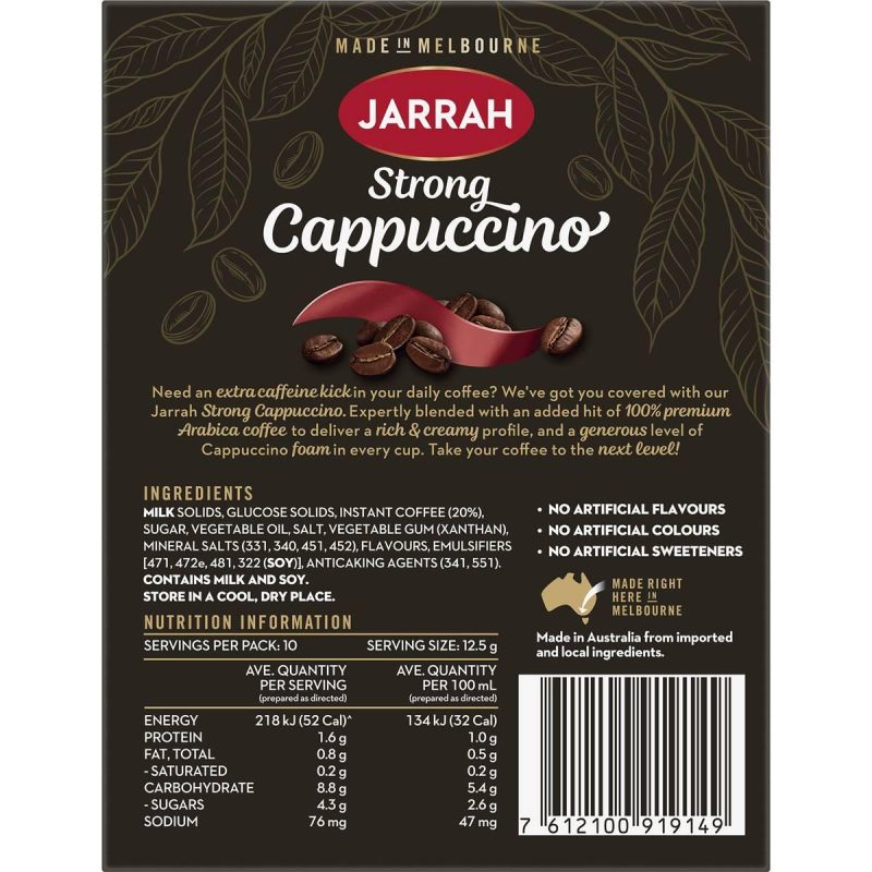 Jarrah Strong Cappuccino Coffee Drink Sachets 10 Pack