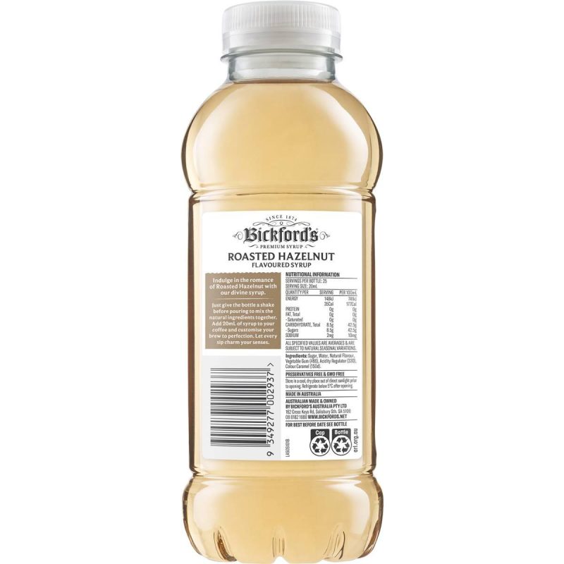 Bickfords Roasted Hazelnut Coffee Syrup 500ml