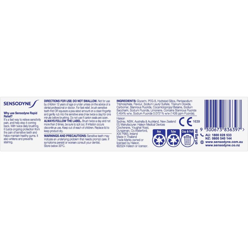 Sensodyne Rapid Relief Fast Sensitive Toothpaste Cool Mint 100g