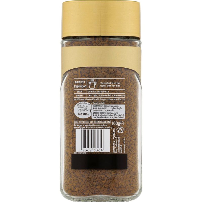Nescafe Gold Decaf Decaffeinated Medium Roast Instant Coffee Jar 100g