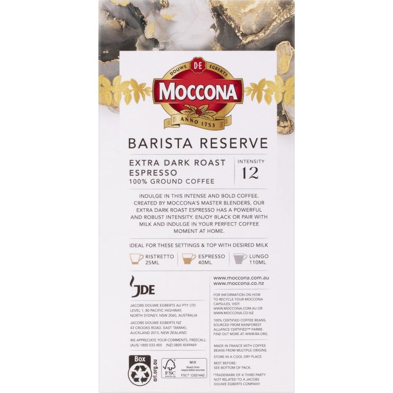 Moccona Barista Reserve Extra Dark Roast Espresso Coffee Pods Capsules 10 Pack