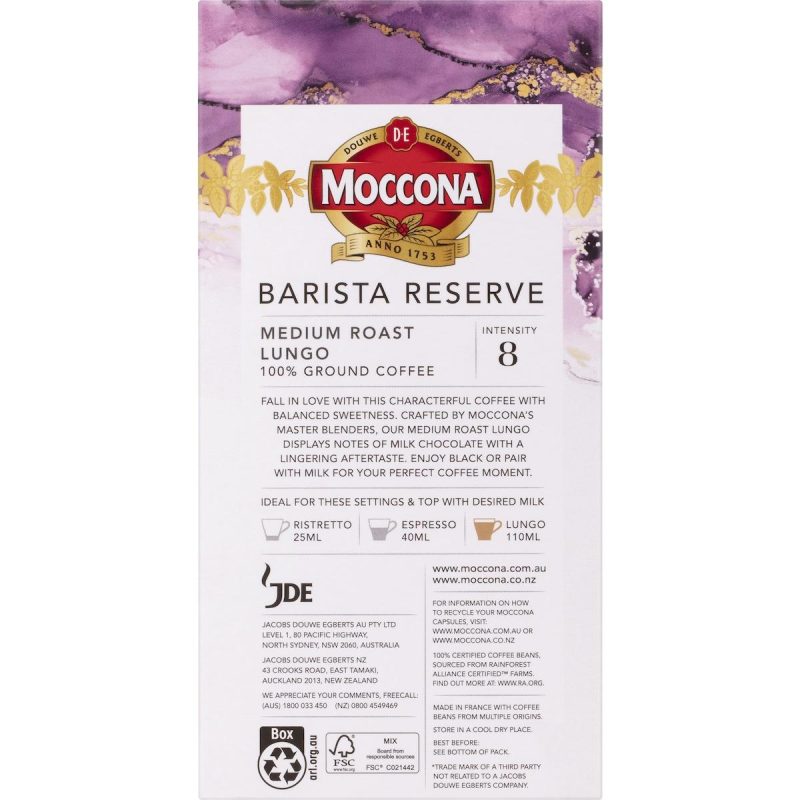 Moccona Barista Reserve Medium Roast Lungo Coffee Pods Capsules 10 Pack