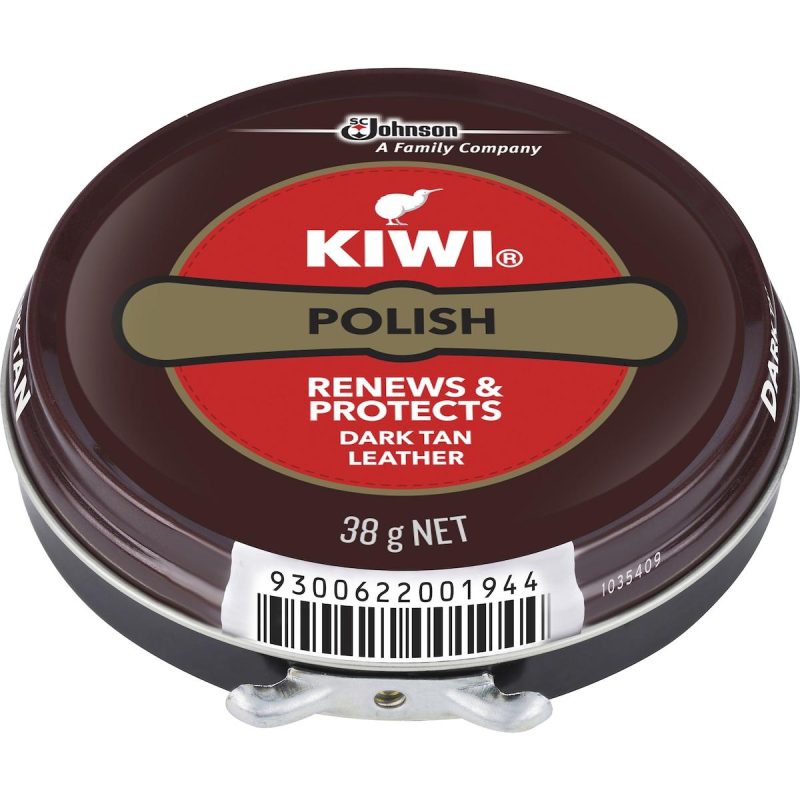 Kiwi Shoe Polish Renews Protects Leather Shoes Dark Tan 38g