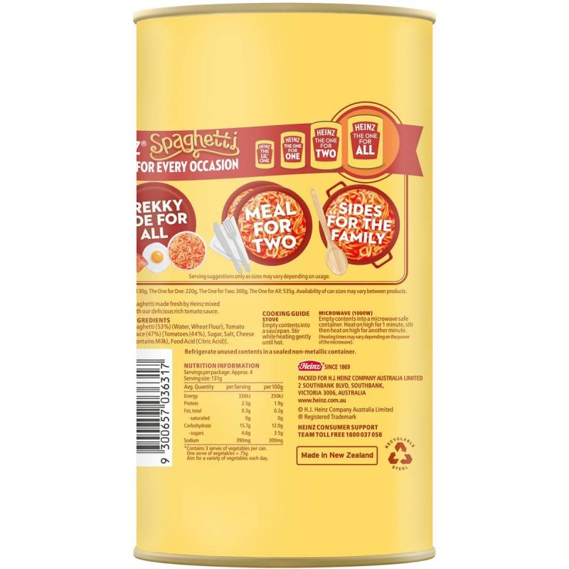 Heinz Spaghetti Tomato and Cheese Sauce Can 535g