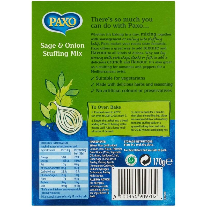Paxo Sage and Onion Stuffing Mix for Turkey and Chicken 170g