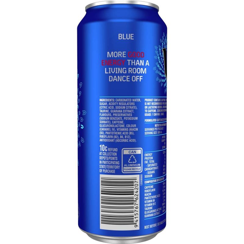 V Blue Guarana Energy Drink Can 500ml