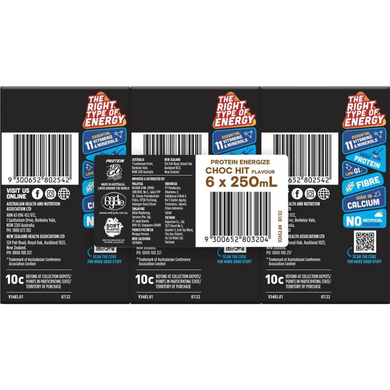Up & Go Protein Energize Chocolate Cartons 250ml X 6 Cartons