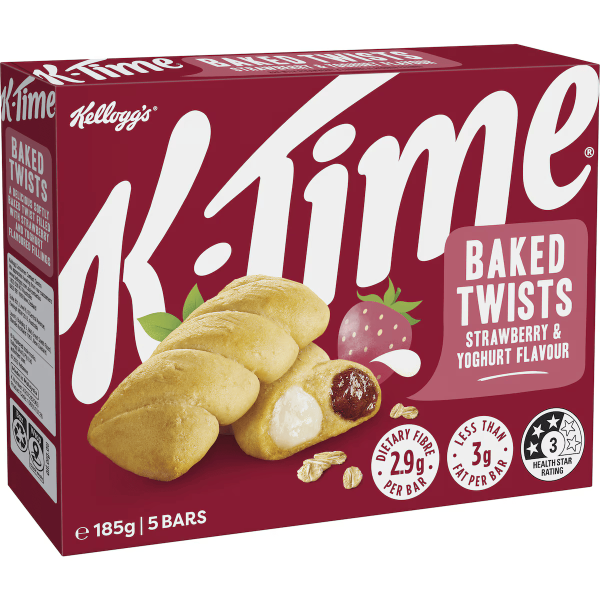 Kelloggs K-Time Baked Twists Strawberry Yoghurt Flavour Snack Bars 5 Pack