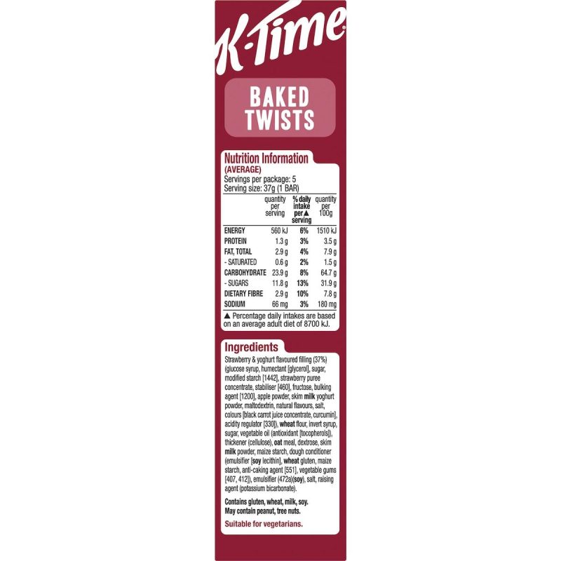 Kelloggs K-Time Baked Twists Strawberry Yoghurt Flavour Snack Bars 5 Pack