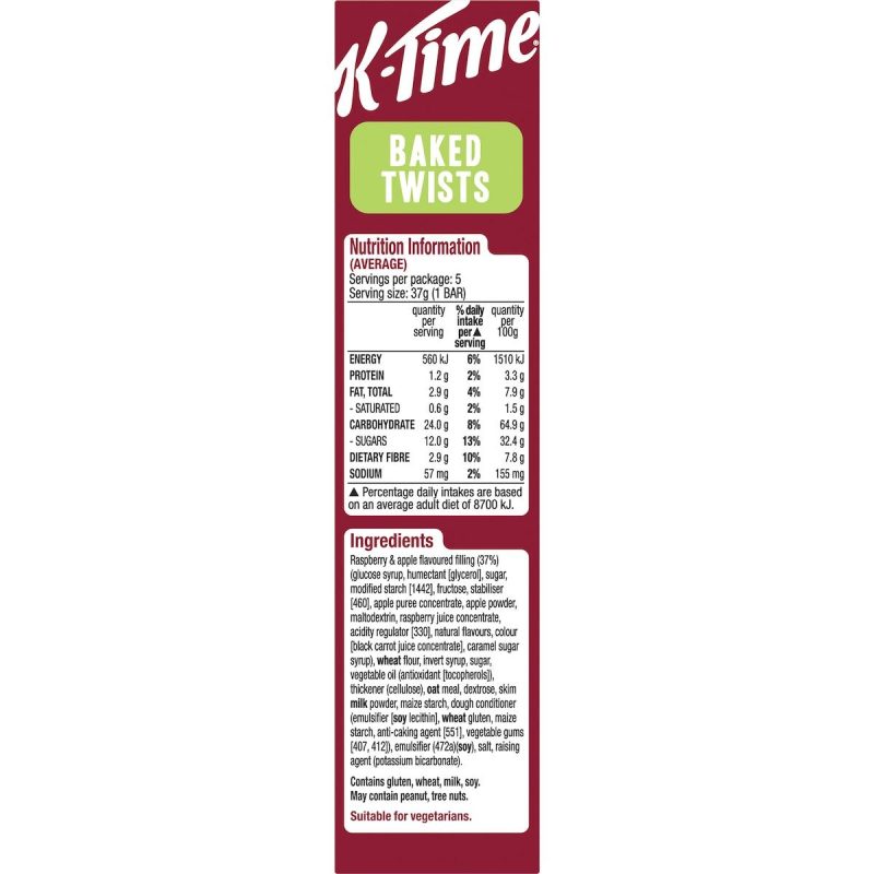 Kelloggs K-Time Baked Twists Raspberry Apple Flavour Snack Bars 5 Pack