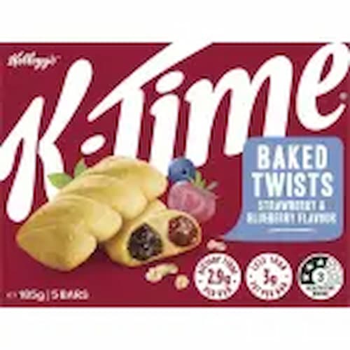 Kelloggs K-Time Baked Twists Strawberry Blueberry Flavour Snack Bars 5 Pack