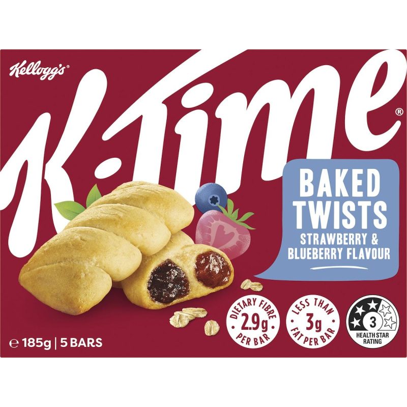 Kelloggs K-Time Baked Twists Strawberry Blueberry Flavour Snack Bars 5 Pack