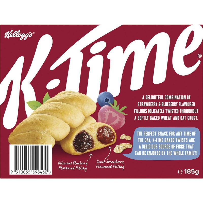 Kelloggs K-Time Baked Twists Strawberry Blueberry Flavour Snack Bars 5 Pack