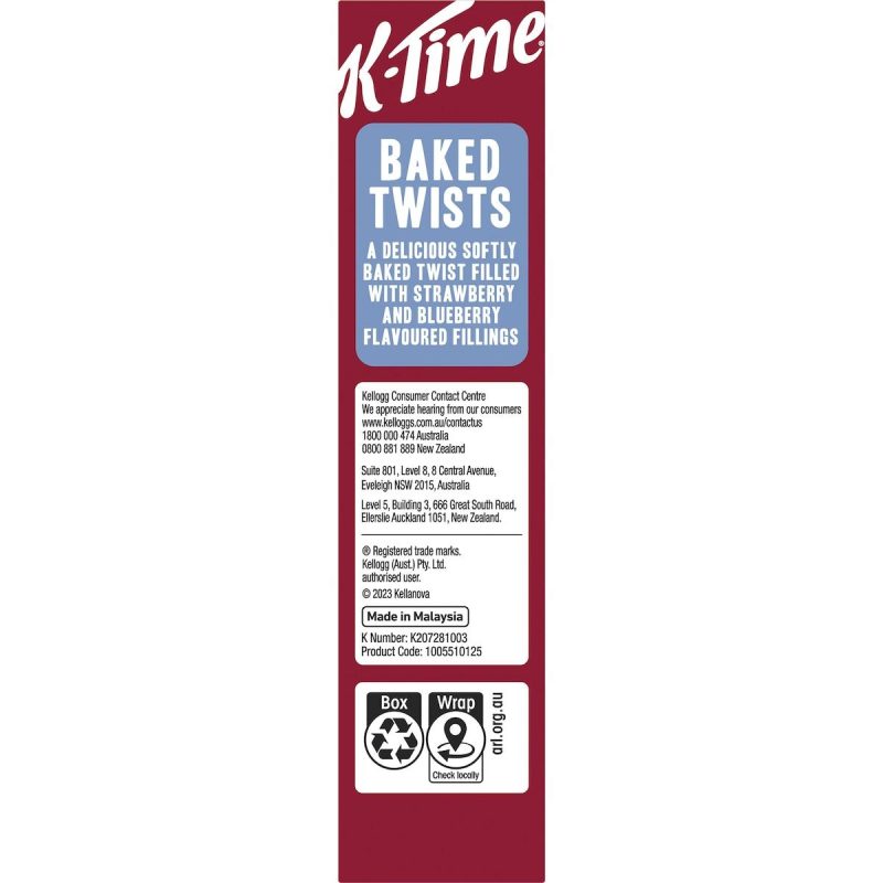 Kelloggs K-Time Baked Twists Strawberry Blueberry Flavour Snack Bars 5 Pack