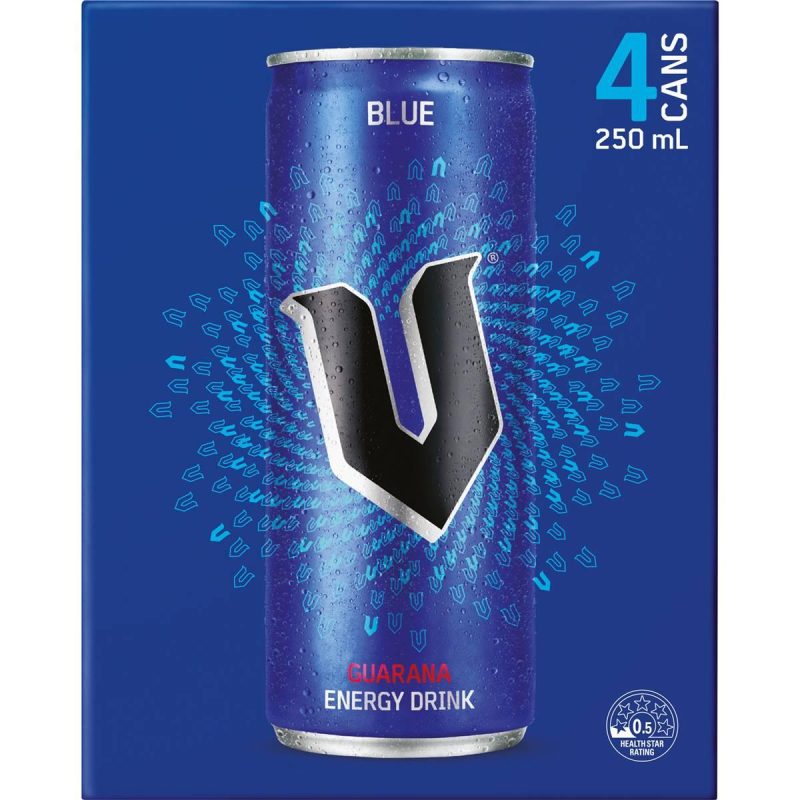 V Blue Guarana Energy Drink Can 250ml X 4 Pack