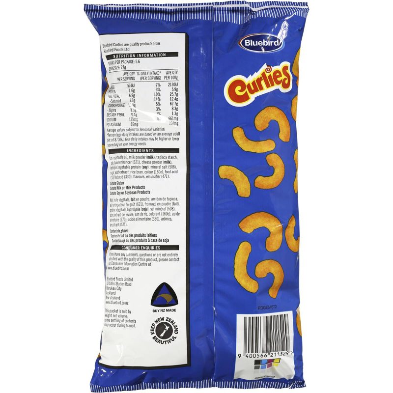 Blue Bird Curlies Corn Snacks Pack NZ Snack 150g